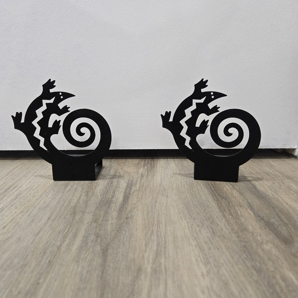 Set of 2 Black Lizard Tea Light Candle Holders